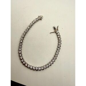 Vintage Sterling Silver CZ Tennis Bracelet 7.5" Box Clasp Elegant Classic